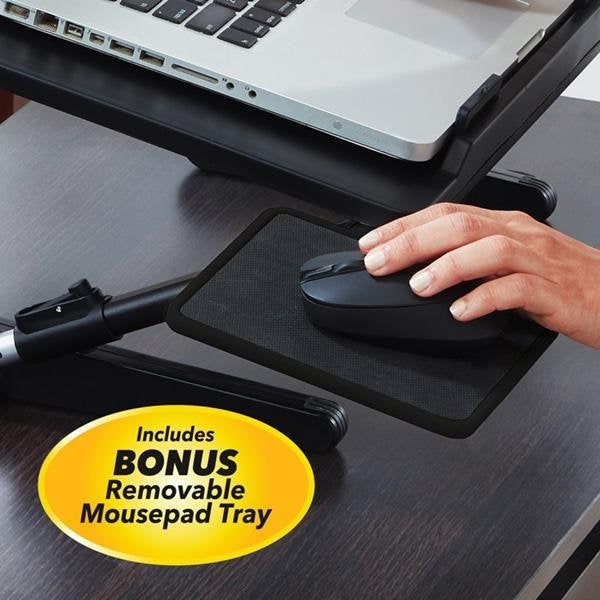 Close up of mousepad tray. Headline says Includes Bonus Removable Mousepad Tray