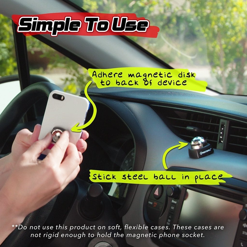 Simple to use image showing how to apply the FastBall on the phone and the ball on the dashboard