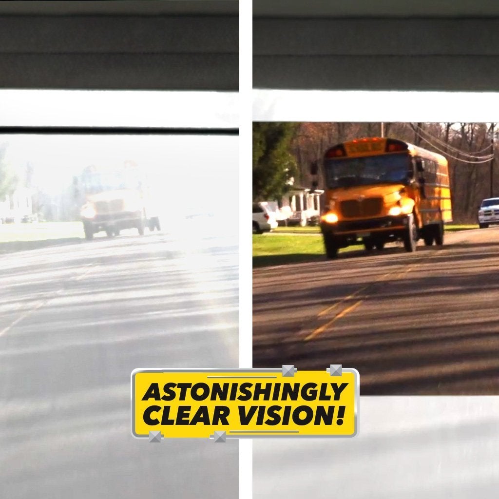 Before and after example of a bus driving down the street after using Battlevisor