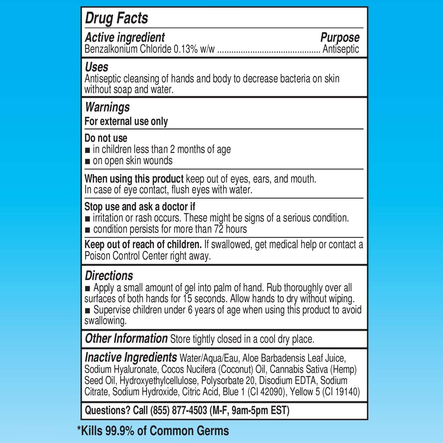 Drug Facts Label for Handvana HydroClean Gel Hand Sanitizer