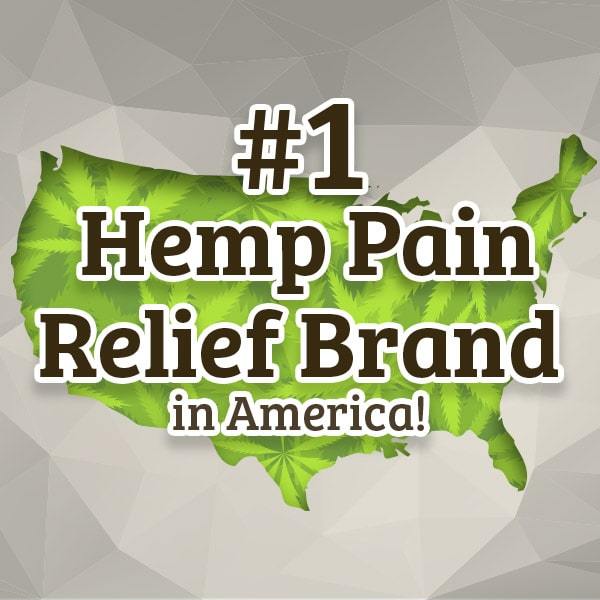 #1 Hemp Pain Relief Brand in America! Text over green United States outline