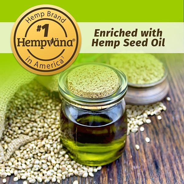 Hemp seed oil in jar with hemp seeds. Pain Relief from the #1 Hemp Brand In America