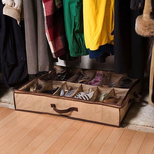 Shoes Under Shoe Organizer with shoes in it inside of a cloest