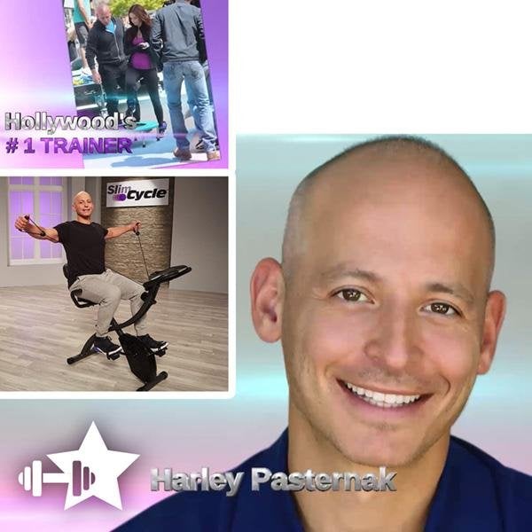 Harley Pasternak on a Slim Cycle, text says Hollywood's #1 Trainer"