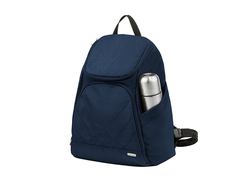 Blue Travelon Anti-Theft Classic Backpack isolated on white background