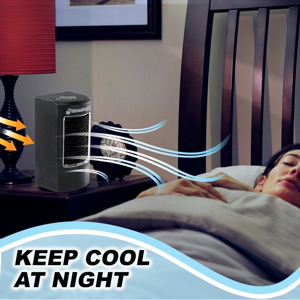 Atomic Cool Portable Personal Cooling System in use, keep cool at night